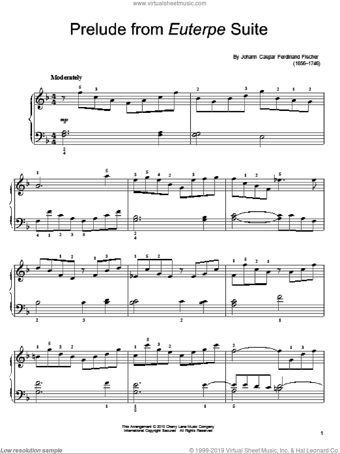 Prelude, (easy) sheet music for piano solo by Johann Caspar Ferdinand Fischer, classical score, easy skill level