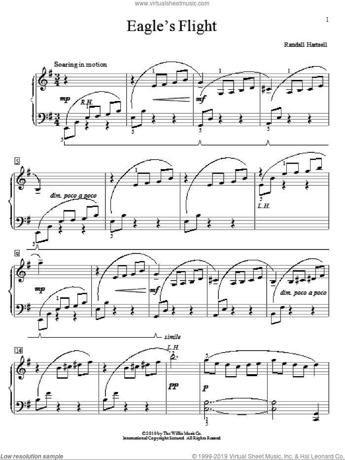 Eagle's Flight sheet music for piano solo (elementary) by Randall Hartsell, beginner piano (elementary)