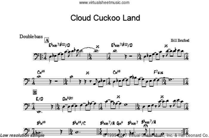 Cloud Cuckoo Land sheet music for bass solo by Bill Bruford, intermediate skill level