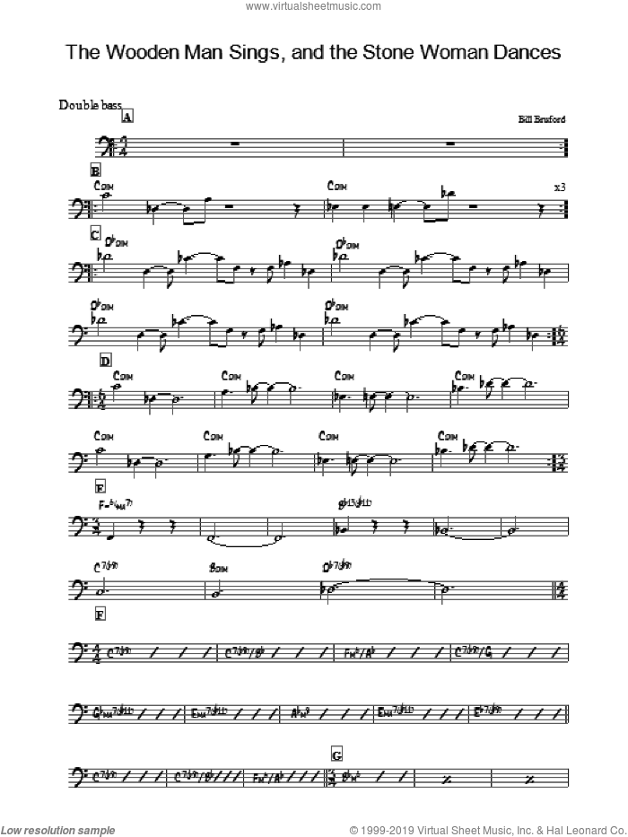 The Wooden Man Sings And The Stone Woman Dances sheet music for bass solo by Bill Bruford, intermediate skill level