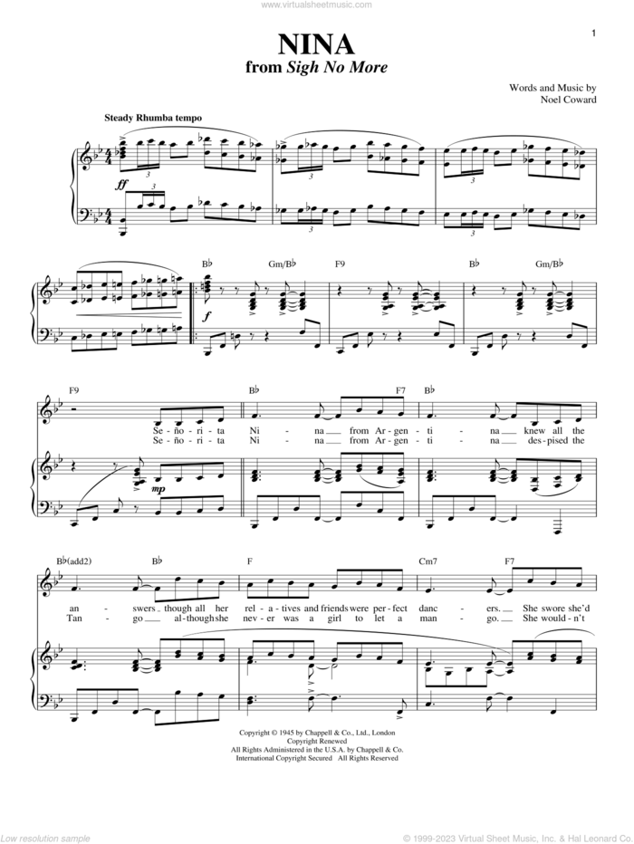 Nina sheet music for voice and piano by Noel Coward, intermediate skill level