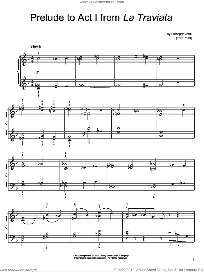 Prelude To Act I sheet music for piano solo by Giuseppe Verdi, classical score, easy skill level