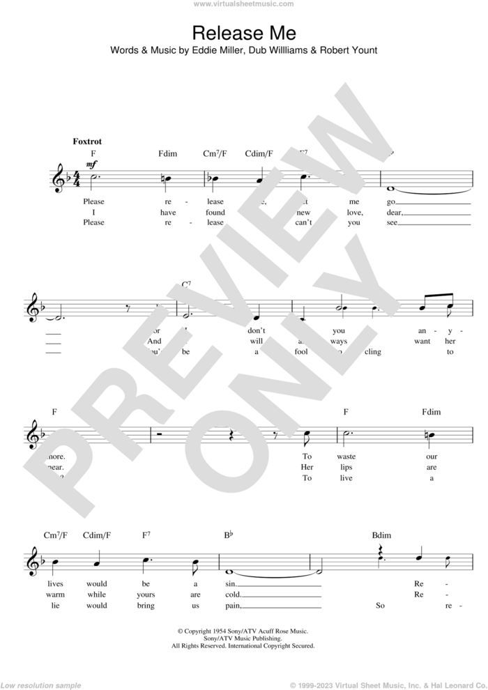 Release Me sheet music for voice and other instruments (fake book) by Engelbert Humperdinck, Esther Phillips, Johnny Adams, Tom Jones, Guster and Robbie Williams, intermediate skill level