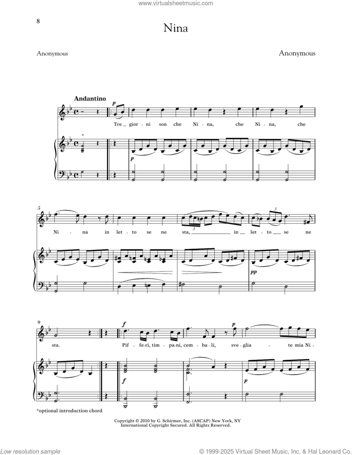 Nina (High Voice) sheet music for voice and piano (High Voice) by Richard Walters and Anonymous, classical score, intermediate skill level