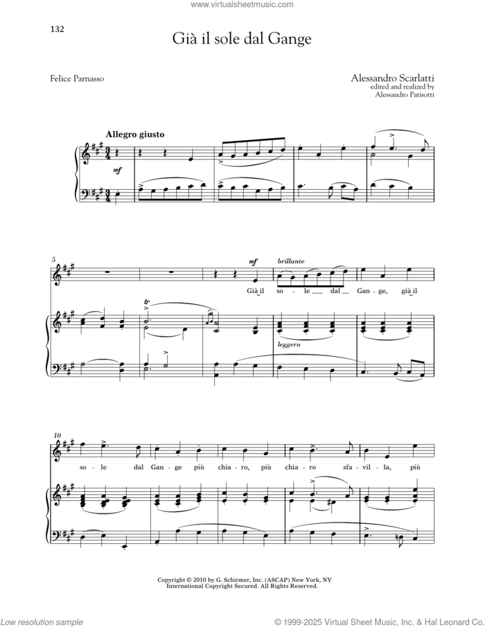 Gia Il Sole Dal Gange (High Voice) sheet music for voice and piano (High Voice) by Alessandro Scarlatti, Alessandro Parisotti (ed.), Richard Walters and Felice Parnasso, classical score, intermediate skill level