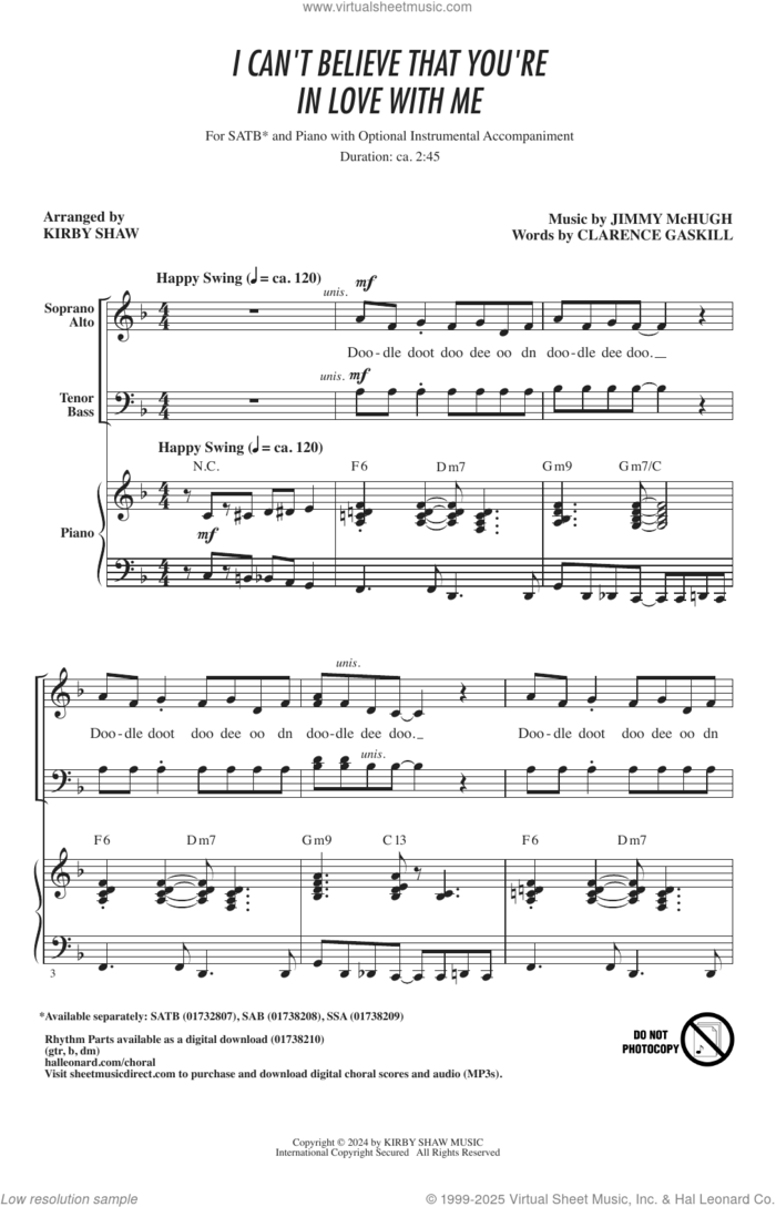 I Can't Believe That You're In Love With Me (arr. Kirby Shaw) sheet music for choir (SATB: soprano, alto, tenor, bass) by Jimmy McHugh, Kirby Shaw and Clarence Gaskill, intermediate skill level