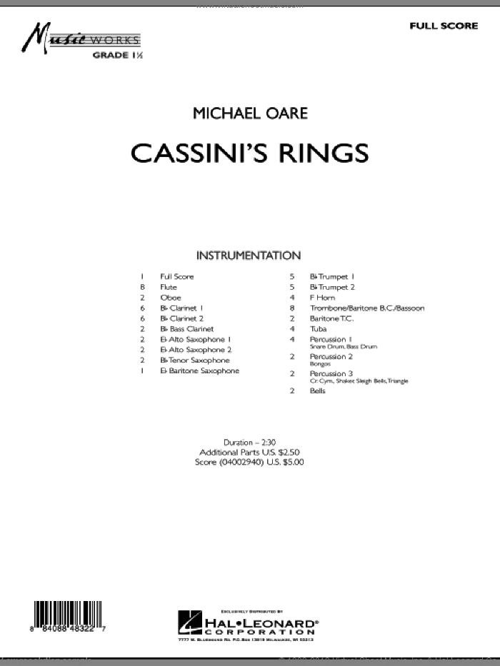 Cassini's Rings (COMPLETE) sheet music for concert band by Michael Oare, intermediate skill level