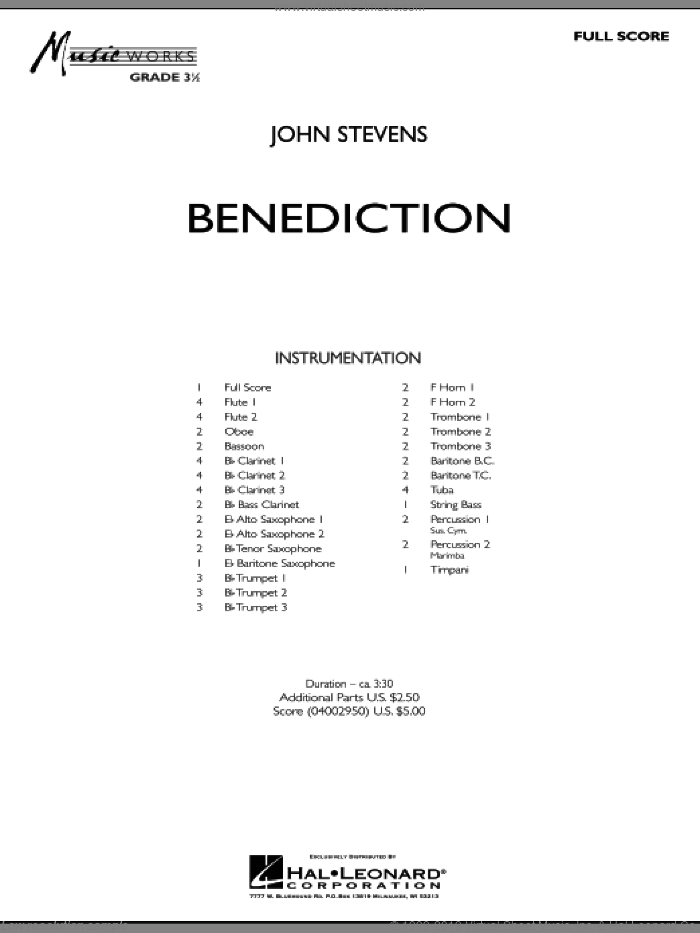 Benediction (COMPLETE) sheet music for concert band by John Stevens, intermediate skill level