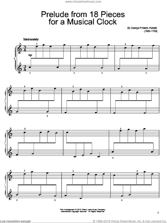 Prelude In C For A Musical Clock sheet music for piano solo by George Frideric Handel, classical score, easy skill level