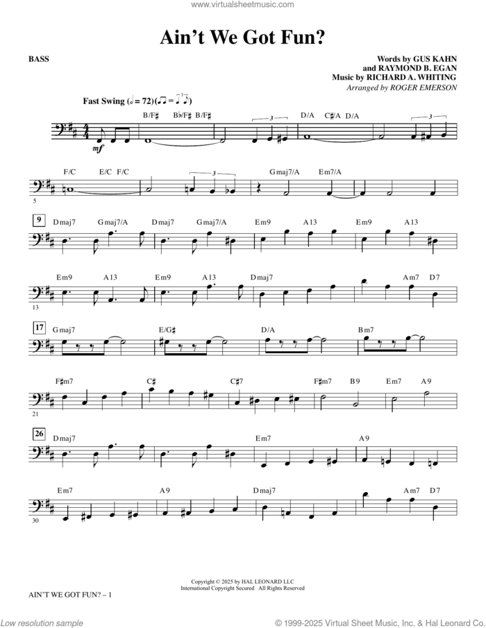 Ain't We Got Fun? (arr. Roger Emerson) (complete set of parts) sheet music for orchestra/band (Rhythm) by Richard A. Whiting, Gus Kahn, Raymond B. Egan and Roger Emerson, intermediate skill level