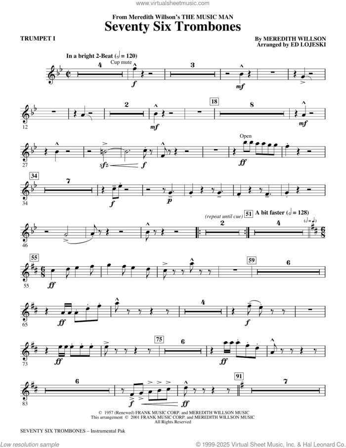 Seventy Six Trombones (arr. Ed Lojeski) (complete set of parts) sheet music for orchestra/band by Meredith Willson and Ed Lojeski, intermediate skill level