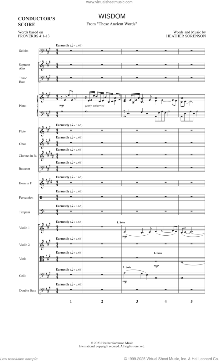 Wisdom (COMPLETE) sheet music for orchestra/band by Heather Sorenson and Proverbs 4:1-13, intermediate skill level