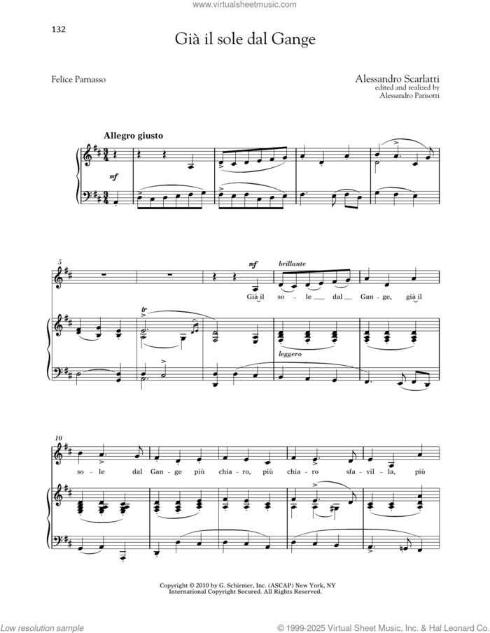 Gia Il Sole Dal Gange (Low Voice) sheet music for voice and piano (Low Voice) by Alessandro Scarlatti, Alessandro Parisotti (ed.), Richard Walters and Felice Parnasso, classical score, intermediate skill level