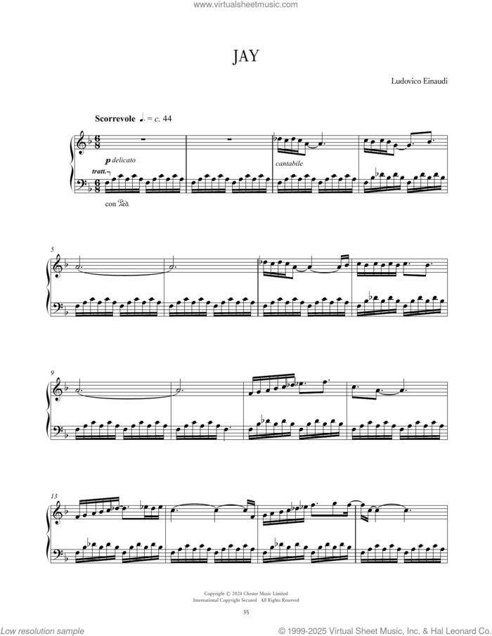 Jay sheet music for piano solo by Ludovico Einaudi, classical score, intermediate skill level