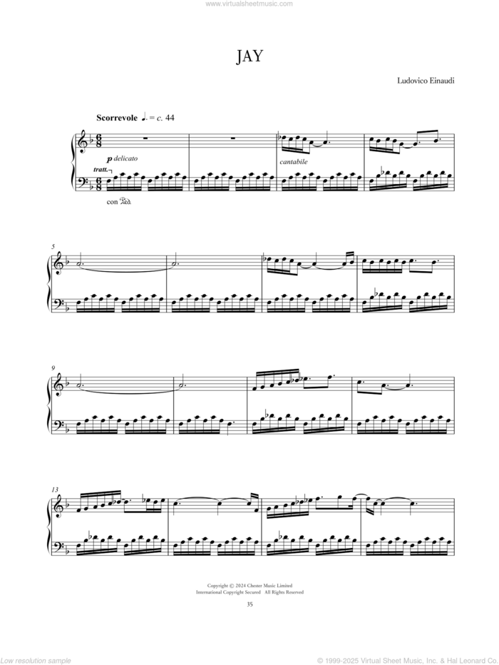 Jay sheet music for piano solo by Ludovico Einaudi, classical score, intermediate skill level