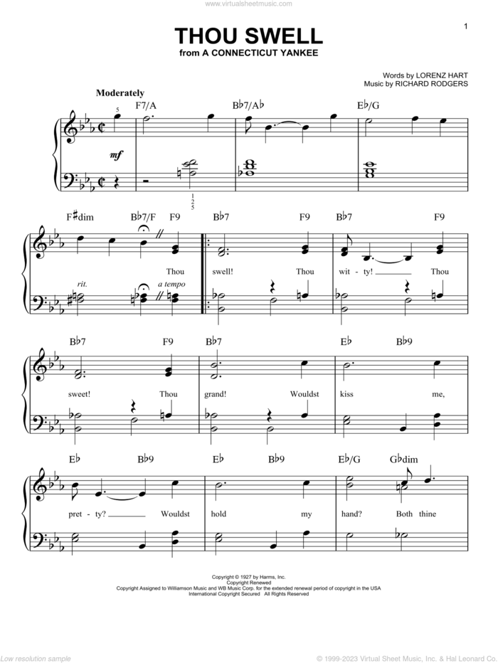 Thou Swell sheet music for piano solo by Rodgers & Hart, Lorenz Hart and Richard Rodgers, easy skill level