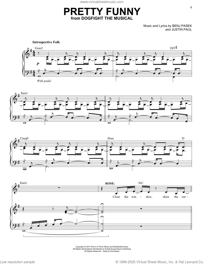 Pretty Funny (from Dogfight) sheet music for voice and piano by Pasek & Paul, Lindsay Mendez, Benj Pasek and Justin Paul, intermediate skill level