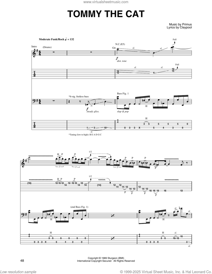 Tommy The Cat sheet music for guitar (tablature) by Primus and Claypool, intermediate skill level