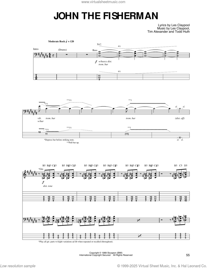 John The Fisherman sheet music for guitar (tablature) by Primus, Les Claypool, Tim Alexander and Todd Huth, intermediate skill level