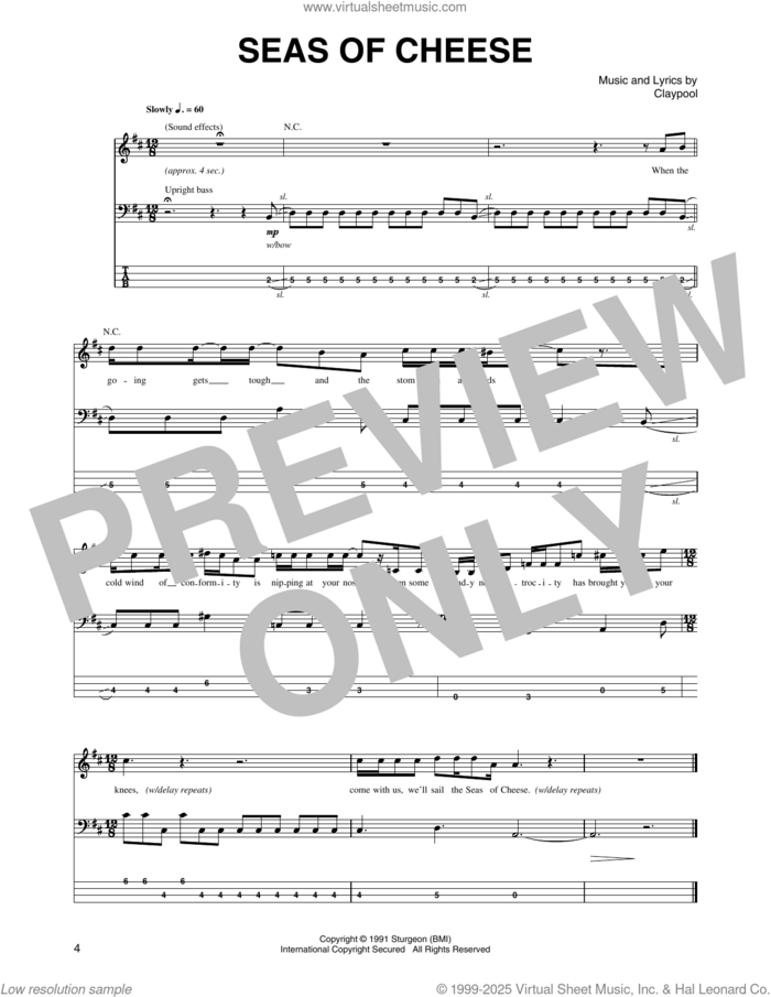 Seas Of Cheese sheet music for guitar (tablature) by Primus and Claypool, intermediate skill level