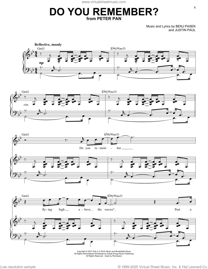 Do You Remember? sheet music for voice and piano by Pasek & Paul, Benj Pasek and Justin Paul, intermediate skill level