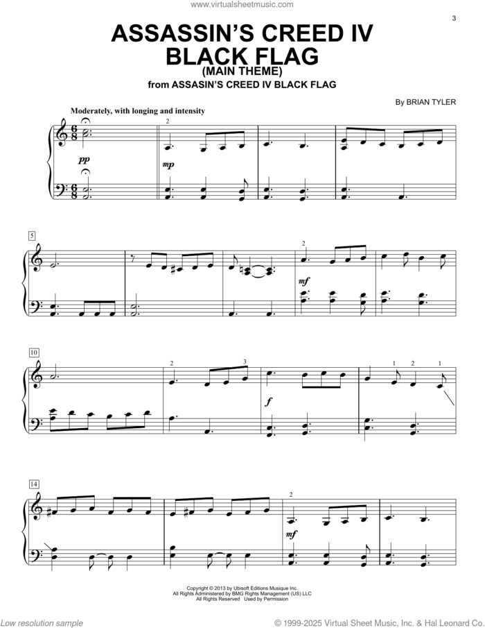 Assassin's Creed IV Black Flag (Main Theme) sheet music for voice and other instruments (E-Z Play) by Brian Tyler, easy skill level