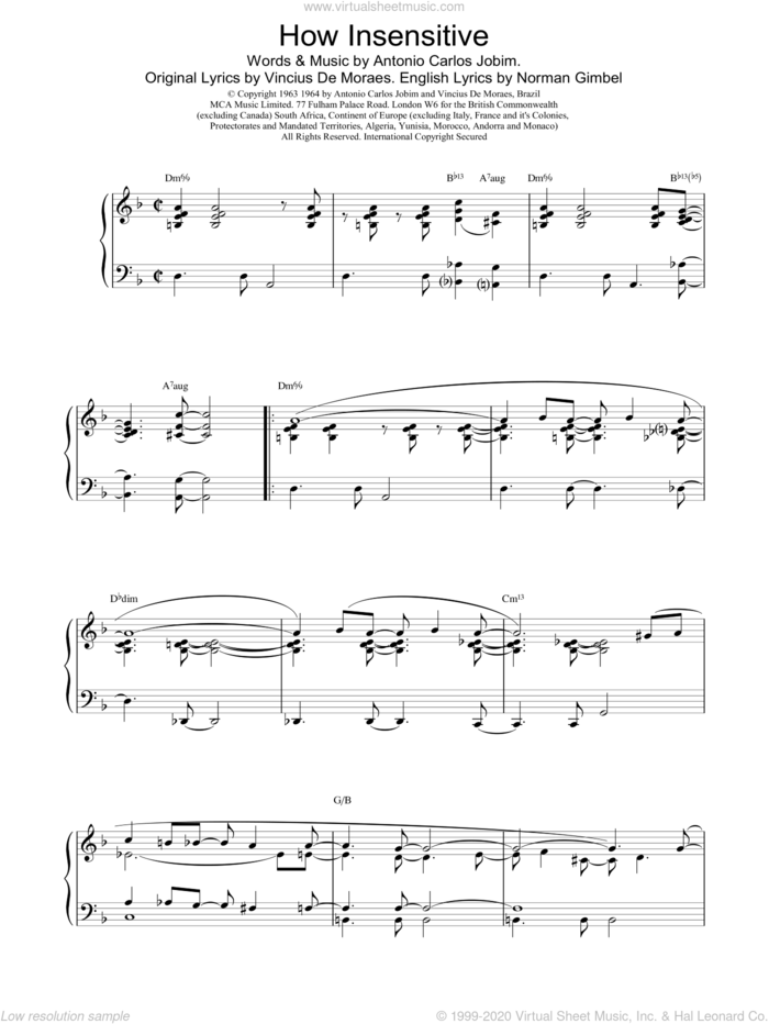 How Insensitive sheet music for piano solo by Bennie Harris and Parker,C, intermediate skill level