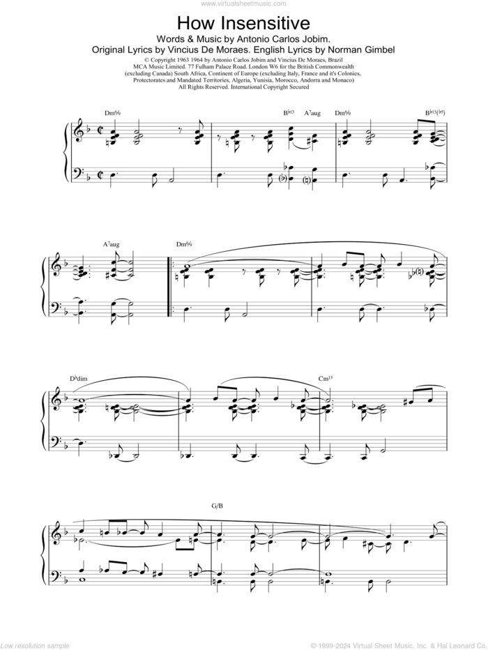 How Insensitive sheet music for piano solo by Bennie Harris and Parker,C, intermediate skill level