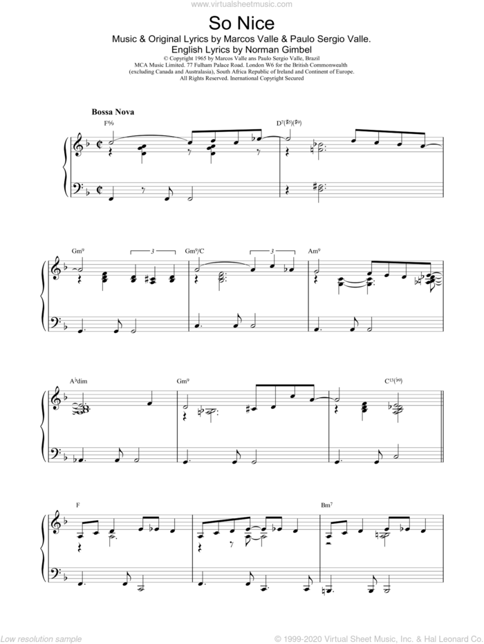 So Nice sheet music for piano solo by GIMBEL, Norman Gimbel and Valle, intermediate skill level