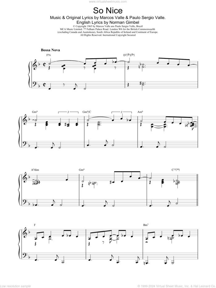 So Nice sheet music for piano solo by GIMBEL, Norman Gimbel and Valle, intermediate skill level