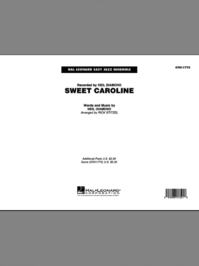 Sweet Caroline (COMPLETE) sheet music for jazz band by Neil Diamond and Rick Stitzel, intermediate skill level