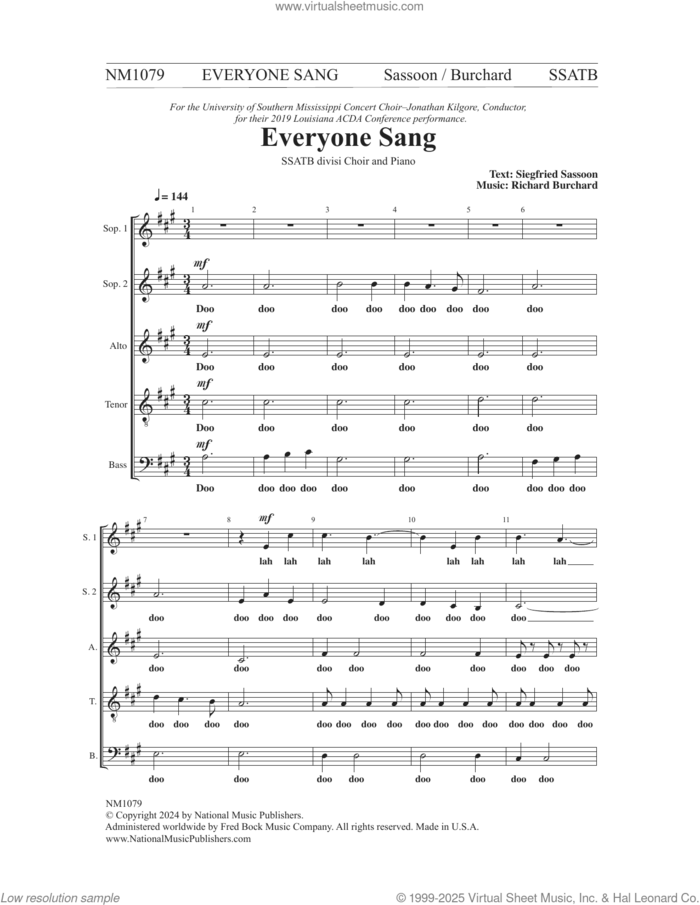 Everyone Sang sheet music for choir (SSATB) by Richard Burchard, intermediate skill level