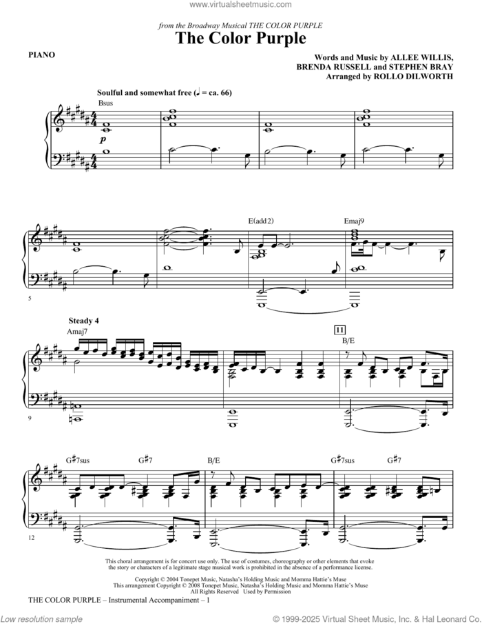 The Color Purple (arr. Rollo Dilworth) (complete set of parts) sheet music for orchestra/band (Rhythm) by Rollo Dilworth, Allee Willis, Brenda Russell and Stephen Bray, intermediate skill level