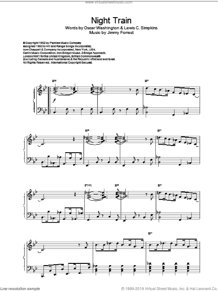 Night Train sheet music for piano solo by Duke Ellington, D Ellington and Mills & Parrish, intermediate skill level