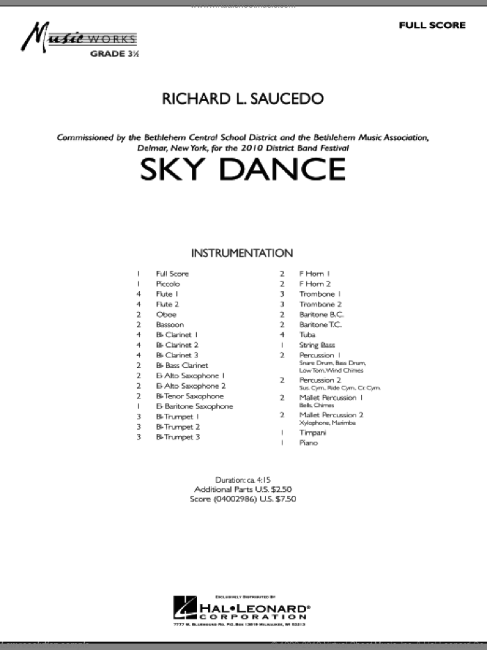 Sky Dance (COMPLETE) sheet music for concert band by Richard L. Saucedo, intermediate skill level