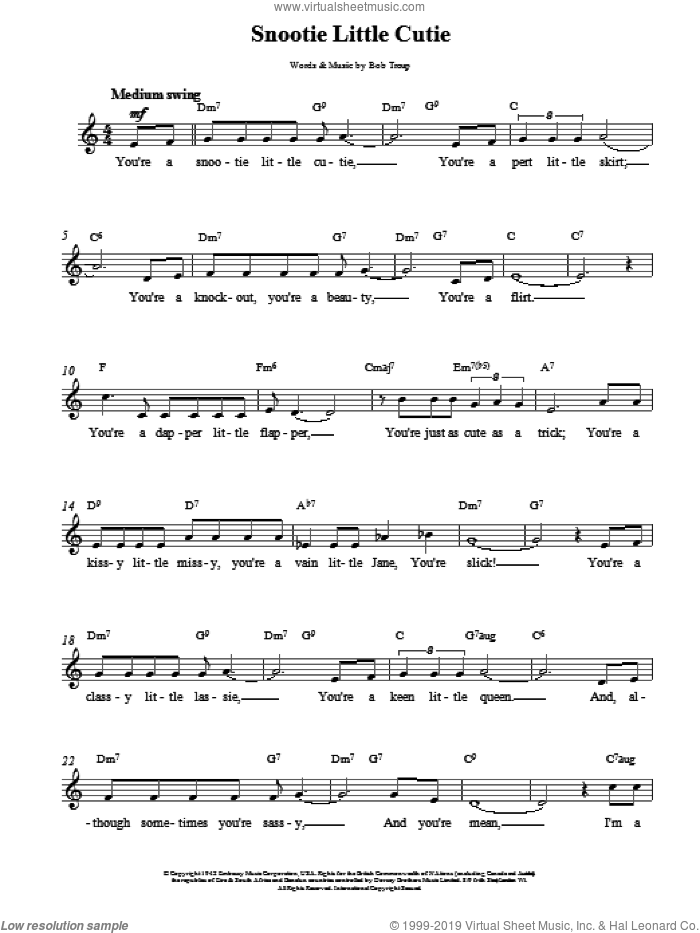 Snootie Little Cutie sheet music for voice and other instruments (fake book) by Bobby Troup, intermediate skill level