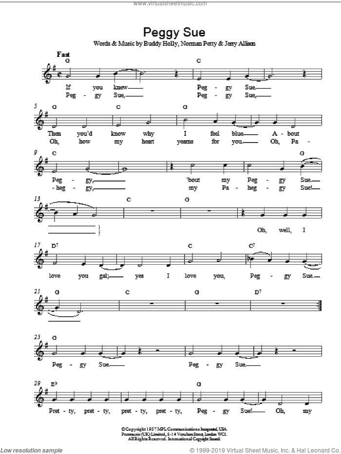 Peggy Sue sheet music for voice and other instruments (fake book) by Buddy Holly and ALLISON, intermediate skill level
