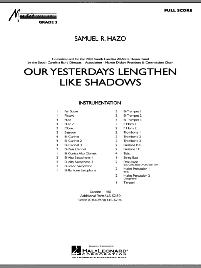 Our Yesterdays Lengthen Like Shadows (COMPLETE) sheet music for concert band by Samuel R. Hazo, intermediate skill level