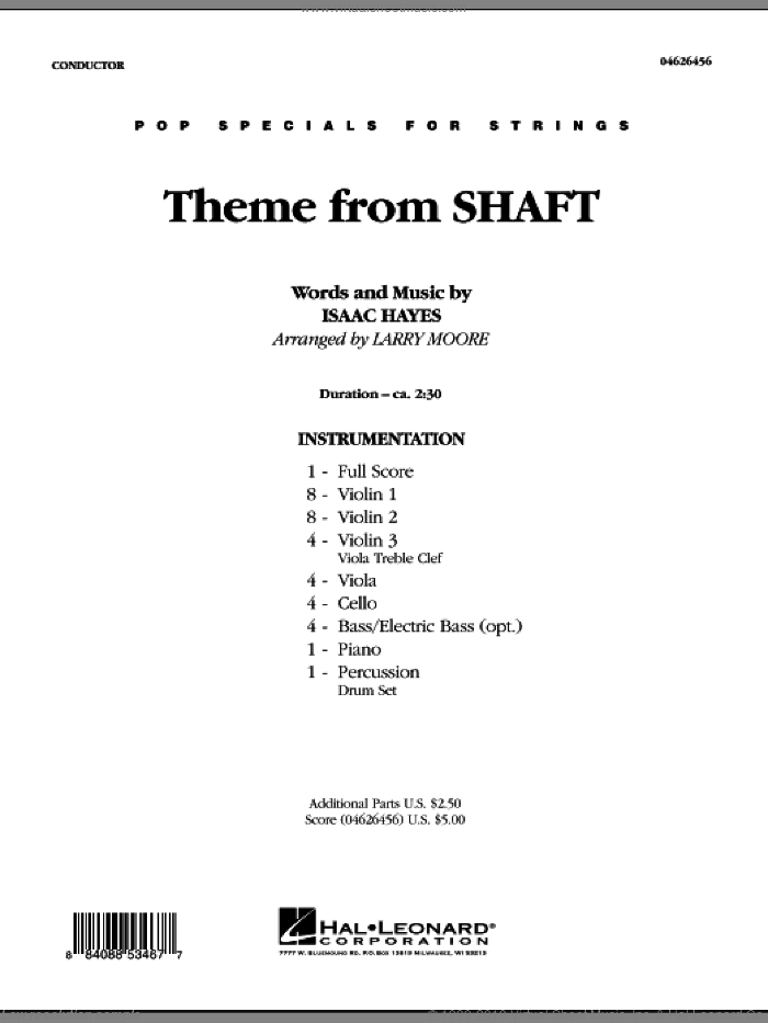 Theme from Shaft (COMPLETE) sheet music for orchestra by Larry Moore and Isaac Hayes, intermediate skill level