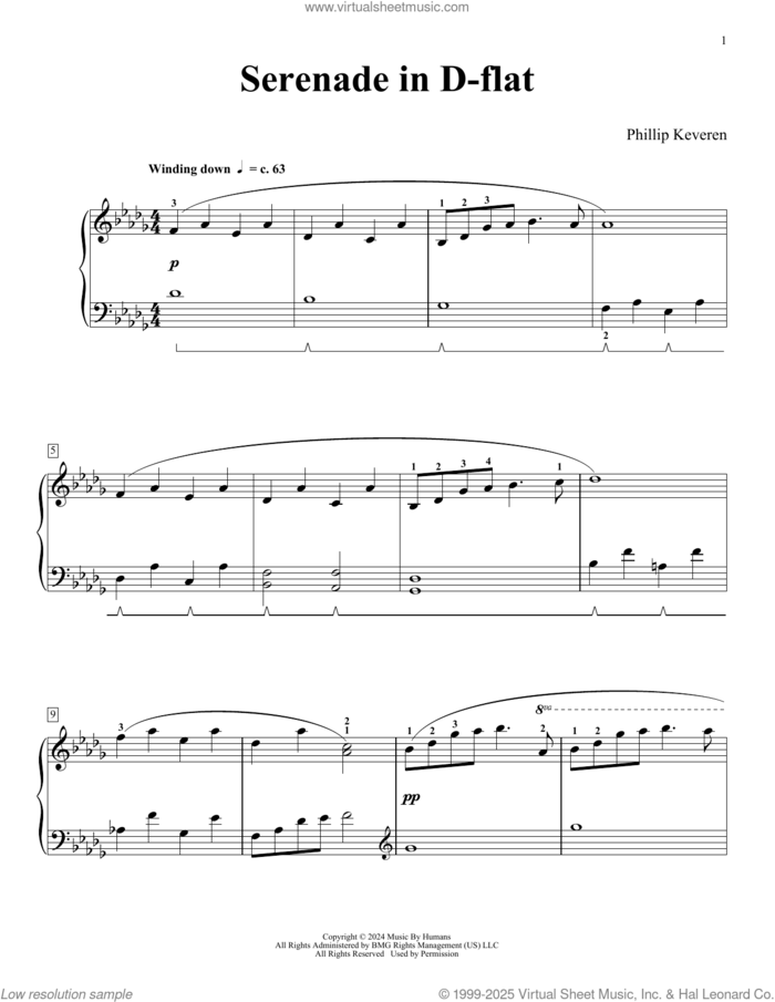 Serenade In D-flat (Never Too Far From You) sheet music for piano solo by Phillip Keveren, classical score, intermediate skill level