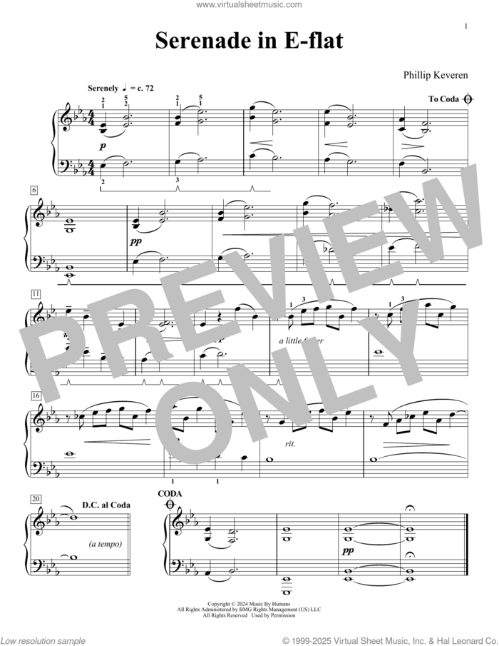 Serenade In E-flat (Close Your Sleepy Eyes) sheet music for piano solo by Phillip Keveren, classical score, intermediate skill level