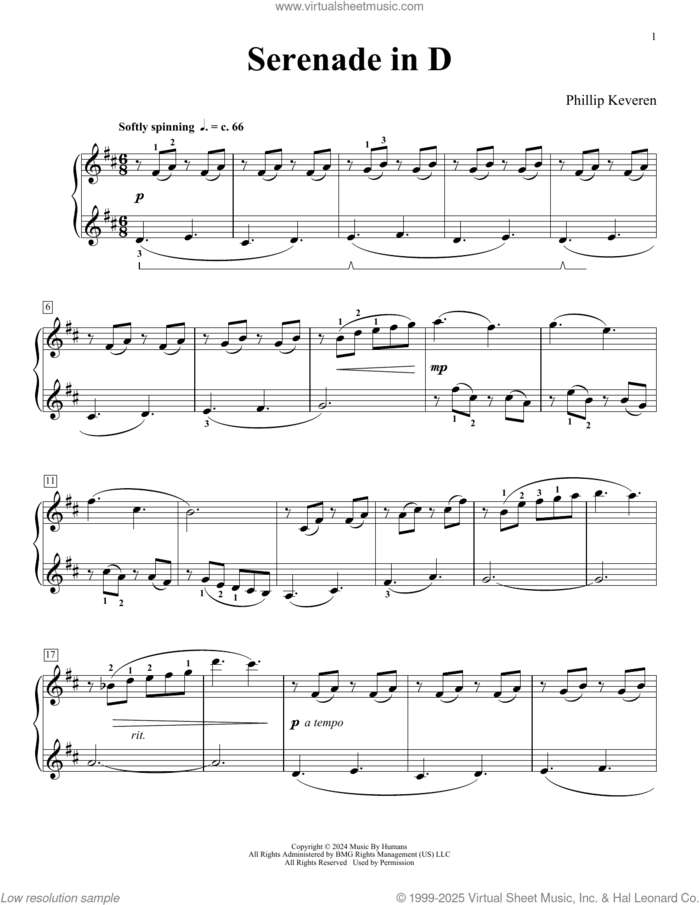 Serenade In D (Drifting Off To Dreamland) sheet music for piano solo by Phillip Keveren, classical score, intermediate skill level