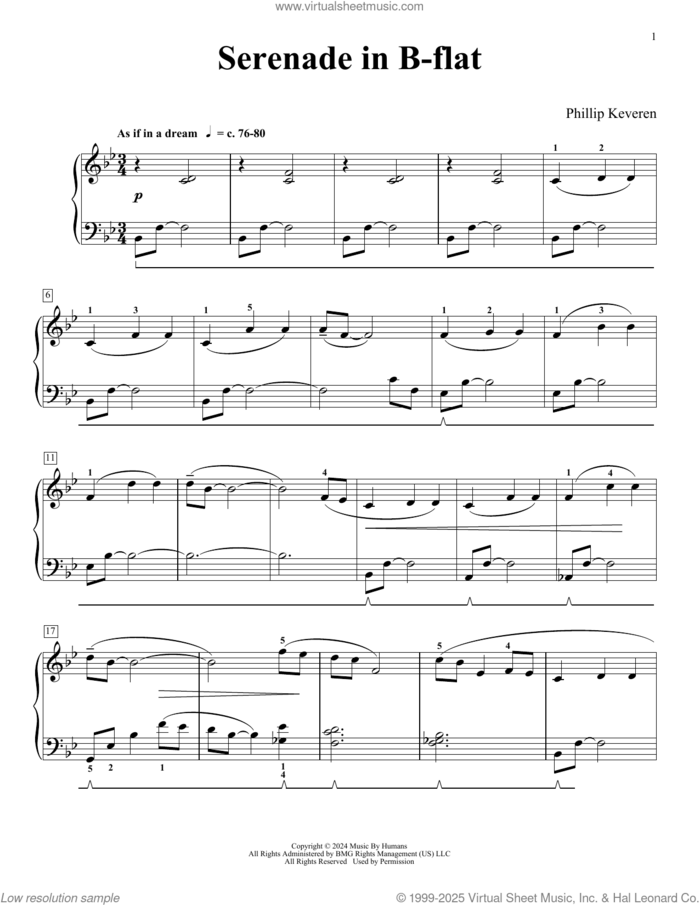 Serenade In B-flat (Our Newborn Blessing) sheet music for piano solo by Phillip Keveren, classical score, intermediate skill level