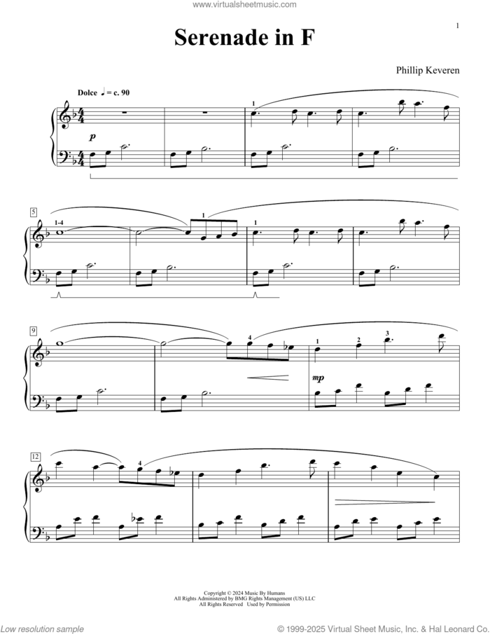 Serenade In F (Snug As A Bug) sheet music for piano solo by Phillip Keveren, classical score, intermediate skill level