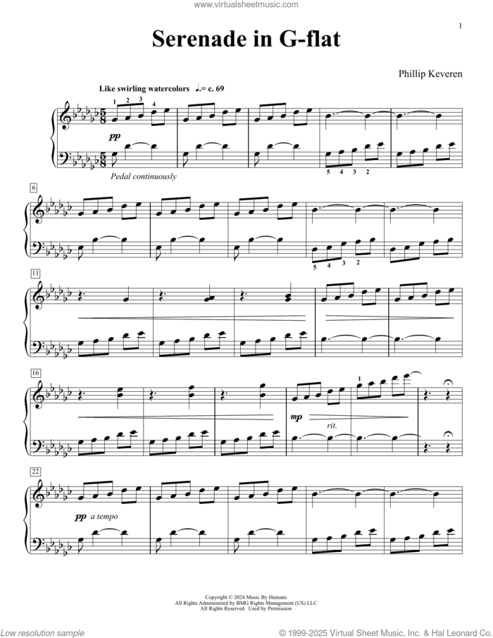 Serenade In G-flat (For You Forever) sheet music for piano solo by Phillip Keveren, classical score, intermediate skill level