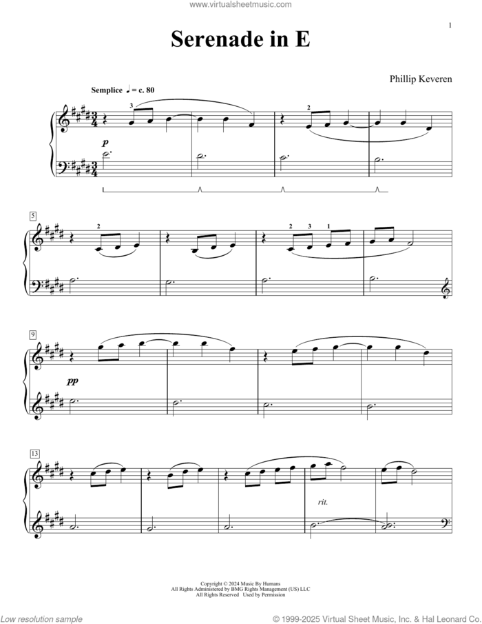 Serenade In E (No Greater Love) sheet music for piano solo by Phillip Keveren, classical score, intermediate skill level