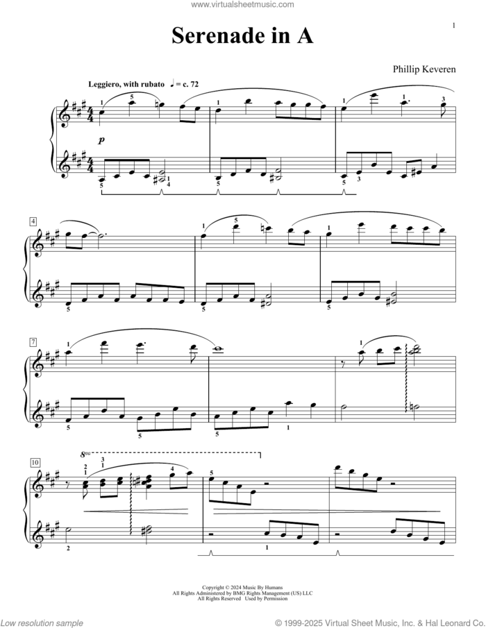 Serenade In A (The Greatest Gift Is You) sheet music for piano solo by Phillip Keveren, classical score, intermediate skill level