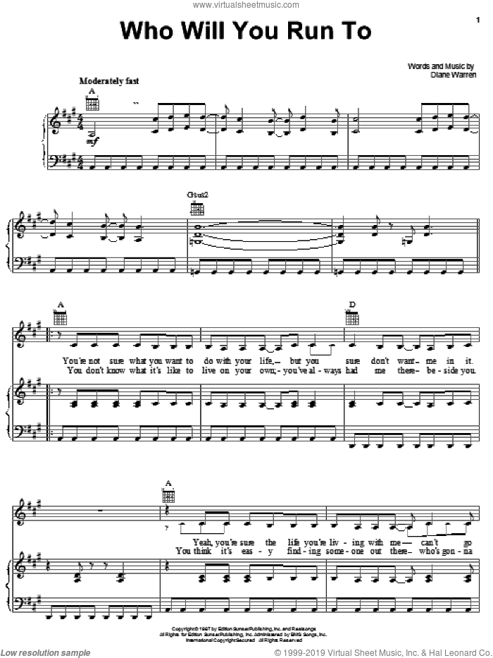 Who Will You Run To sheet music for voice, piano or guitar by Heart and Diane Warren, intermediate skill level