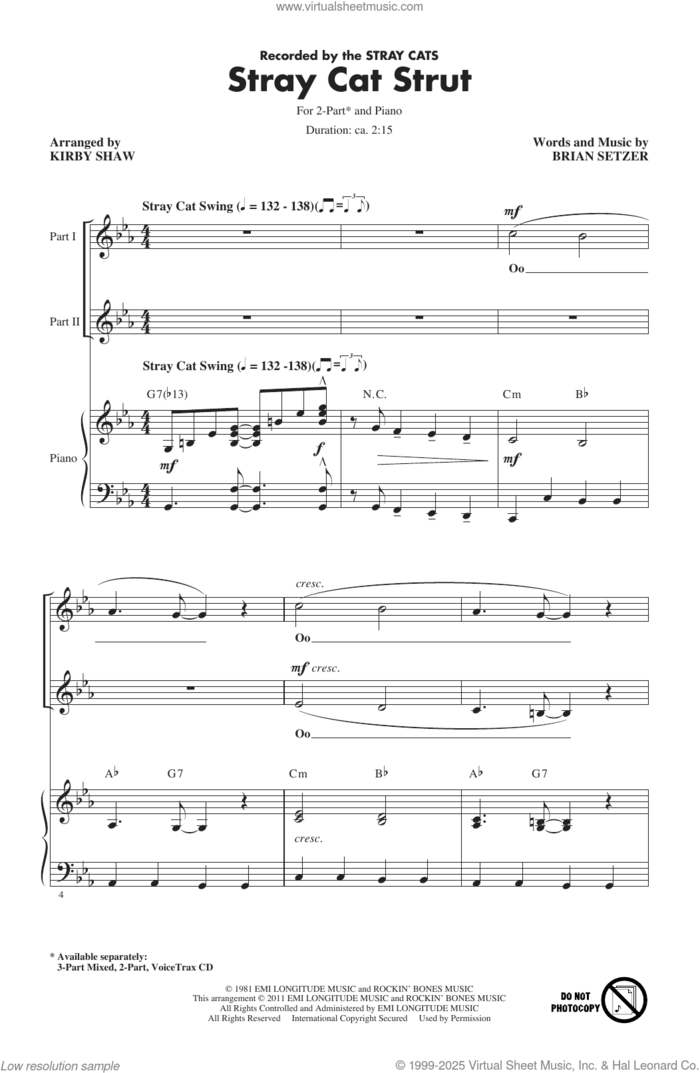 Stray Cat Strut (arr. Kirby Shaw) sheet music for choir (2-Part) by Stray Cats, Kirby Shaw and Brian Setzer, intermediate duet