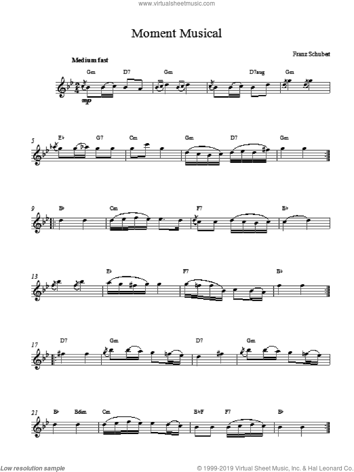 Moment Musical sheet music for voice and other instruments (fake book) by Franz Schubert, classical score, intermediate skill level